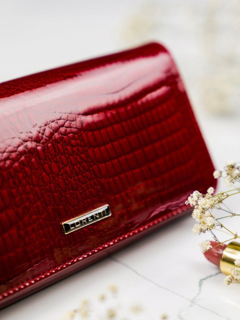  Skórzany, Lakierowany Portfel Damski Z Zewnętrzną Kieszonką Lorenti