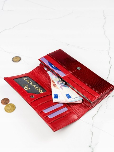  Skórzany, Lakierowany Portfel Damski Z Zewnętrzną Kieszonką Lorenti