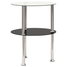  2-poziomowy stolik, 38 cm, przezroczyste/czarne szkło hartowane