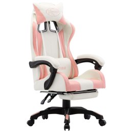 Lumarko Fotel dla gracza, z podnóżkiem, różowo-biały, sztuczna skóra