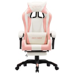 Lumarko Fotel dla gracza, z podnóżkiem, różowo-biały, sztuczna skóra