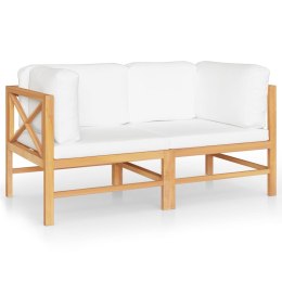 Lumarko 2-os. sofa ogrodowa z kremowymi poduszkami, lite drewno tekowe