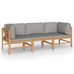  3-os. sofa ogrodowa z szarymi poduszkami, lite drewno tekowe Lumarko!