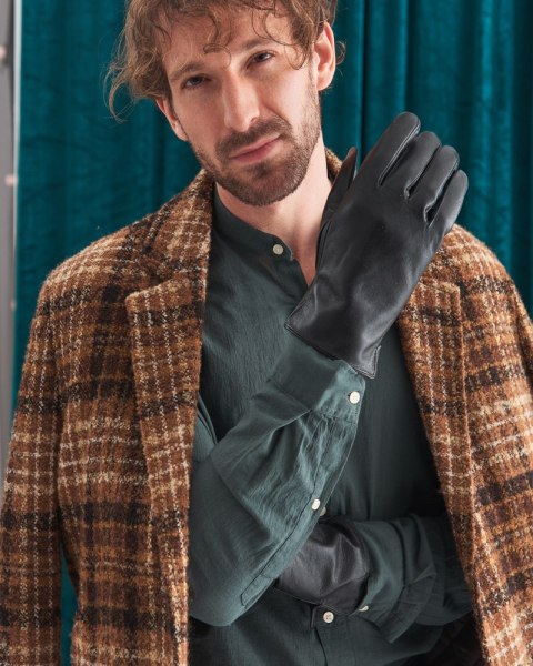  Ocieplane Rękawiczki Męskie Ze Skóry Naturalnej Bydlęcej 