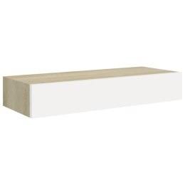  Półka ścienna z szufladą, dąb i biel, 60 x 23,5 x 10 cm, MDF Lumarko!
