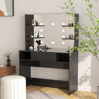  Stolik do makijażu z LED, 100x40x135 cm, MDF, lśniący czarny Lumarko!
