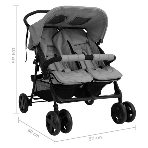  Podwójny wózek spacerowy, szary, stalowy Lumarko!