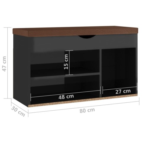  Ławka na buty z poduszką, wysoki połysk, czarna, 80x30x47 cm Lumarko!