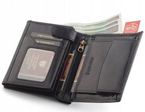Duży portfel męski czarny ze skóry naturalnej, bez zapięcia — Peterson