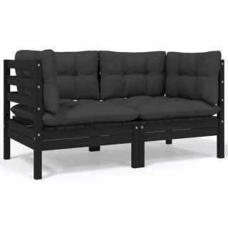  2-osobowa sofa ogrodowa z poduszkami, czarna, drewno sosnowe Lumarko!