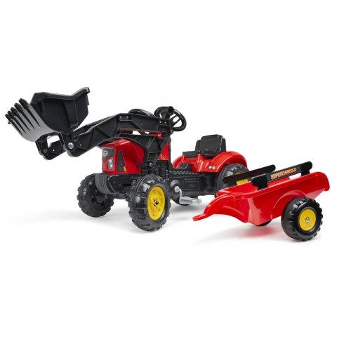 FALK Traktorek Supercharger Czerwony Otwierana Maska z Przyczepką + Łyżka Od 2 Roku Życia Lumarko!