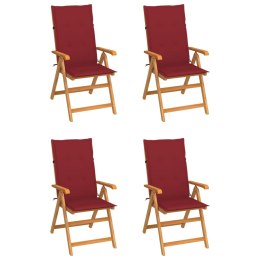  Krzesła ogrodowe, 4 szt., winnoczerwone poduszki, drewno tekowe Lumarko!