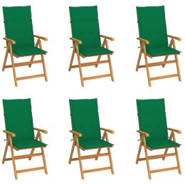  Krzesła ogrodowe, 6 szt., zielone poduszki, drewno tekowe Lumarko!