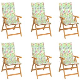  Krzesła ogrodowe, 6 szt., z poduszkami w liście, drewno tekowe Lumarko!