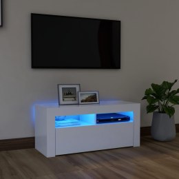  Szafka pod TV z oświetleniem LED, biała, 90x35x40 cm Lumarko!