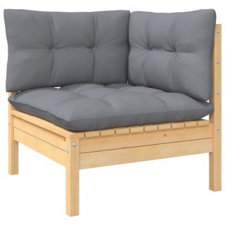  2-osobowa sofa ogrodowa z szarymi poduszkami, drewno sosnowe Lumarko!