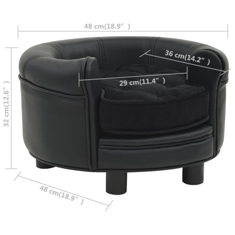  Sofa dla psa, czarna, 48x48x32 cm, plusz i sztuczna skóra Lumarko!