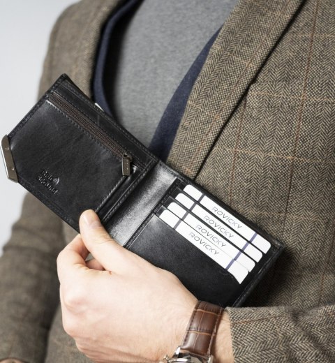  Poziomy Portfel Męski Ze Srebrnym Akcentem, Skóra Naturalna Licowa !