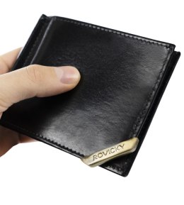 Stylowa, skórzana banknotówka męska z przegródkami na karty — Rovicky