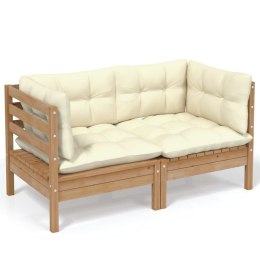  2-osobowa sofa ogrodowa z kremowymi poduszkami, drewno sosnowe!