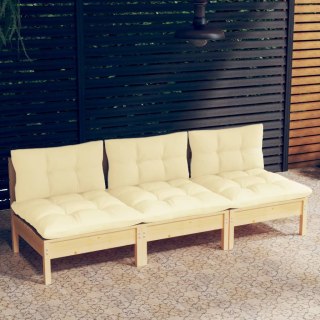 3-osobowa sofa ogrodowa z kremowymi poduszkami, drewno sosnowe Lumarko!