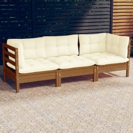  3-osobowa sofa ogrodowa z kremowymi poduszkami, drewno sosnowe Lumarko!