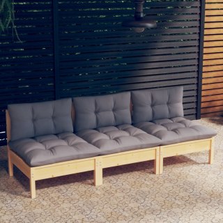  3-osobowa sofa ogrodowa z szarymi poduszkami, drewno sosnowe Lumarko!
