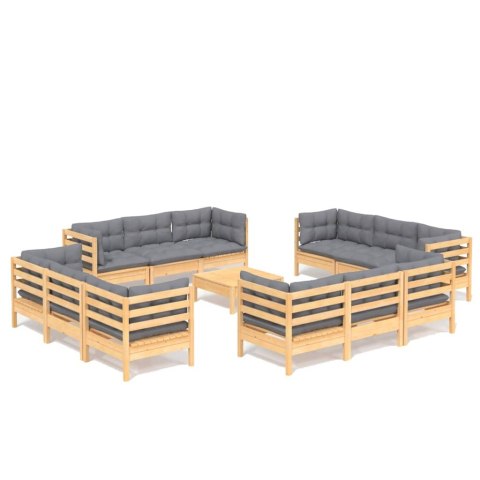  13-cz. zestaw wypoczynkowy do ogrodu, szare poduszki, sosnowy Lumarko!