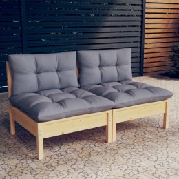 Lumarko 2-osobowa sofa ogrodowa z szarymi poduszkami, drewno sosnowe