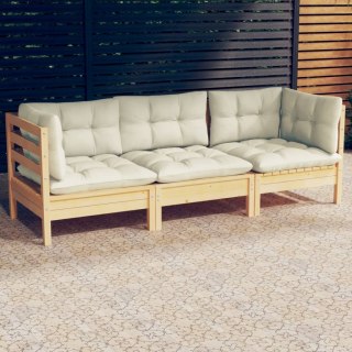  3-osobowa sofa ogrodowa z kremowymi poduszkami, drewno sosnowe Lumarko!