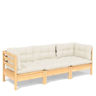  3-osobowa sofa ogrodowa z kremowymi poduszkami, drewno sosnowe Lumarko!