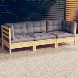  3-osobowa sofa ogrodowa z szarymi poduszkami, drewno sosnowe Lumarko!