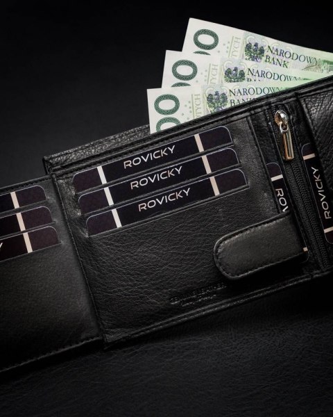  Poziomy Portfel Męski Ze Schowkiem Na Suwak, Skóra Naturalna, Rfid Stop !