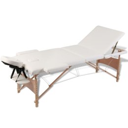 Kremowy składany stół do masażu 3 strefy z drewnianą ramą!