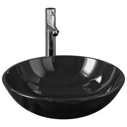  Umywalka łazienkowa z kranem i korkiem, czarna, szkło hartowane Lumarko!