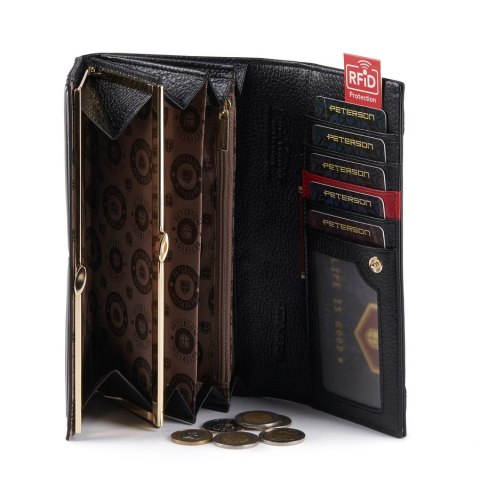 Duży skórzany portfel damski z portmonetką na bigiel — Peterson