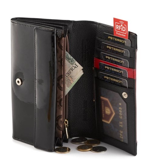  Czarny Portfel Damski Skórzany Z Akcentem !