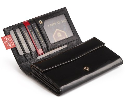  Czarny Portfel Damski Skórzany Z Akcentem !