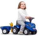 FALK Traktorek Baby New Holland Niebieski z Przyczepką + akc. od 1 roku Lumarko!