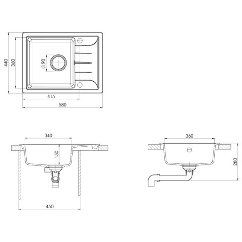  Owalny zlew kuchenny z otworem przelewowym, szary, granitowy Lumarko!