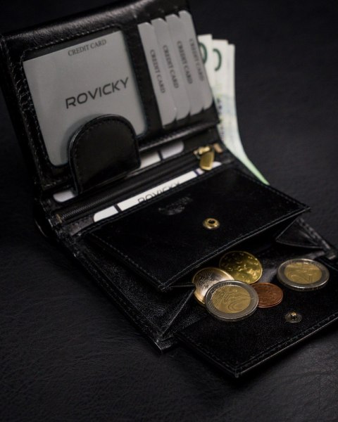 Portfel męski z naturalnej skóry licowej z przegródką na zdjęcie — Rovicky