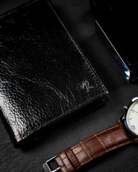  Klasyczny Portfel Męski Pionowy Z Naturalnej Skóry Z Technologią Rfid !