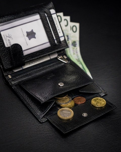  Klasyczny Portfel Męski Pionowy Z Naturalnej Skóry Z Technologią Rfid !