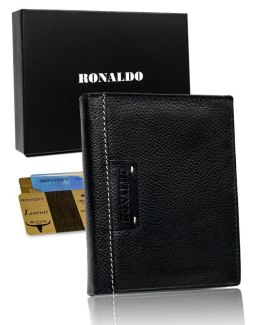 Duży skórzany czarny portfel męski RFID — Ronaldo