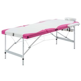 Lumarko 3-strefowy, składany stół do masażu, aluminium, biało-różowy!