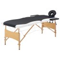  Składany stół do masażu, 2 strefy, drewniany, czarno-biały Lumarko!
