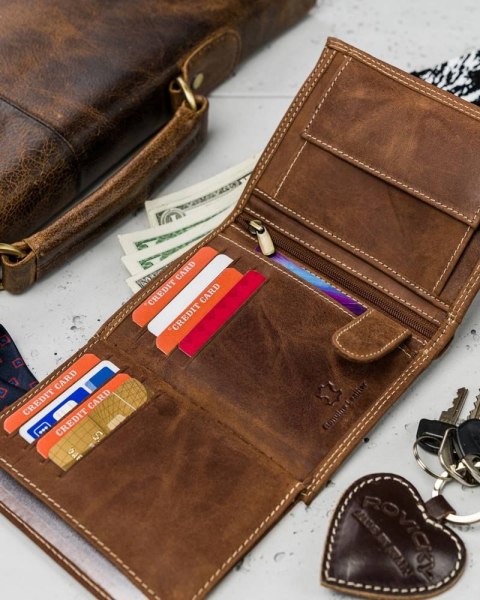  Męski Portfel Skórzany Z Zewnętrzną Kieszonką Do Płatności !