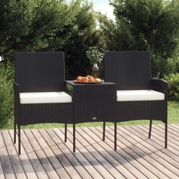 Lumarko 2-osobowa sofa ogrodowa ze stolikiem, rattan PE, czarna!
