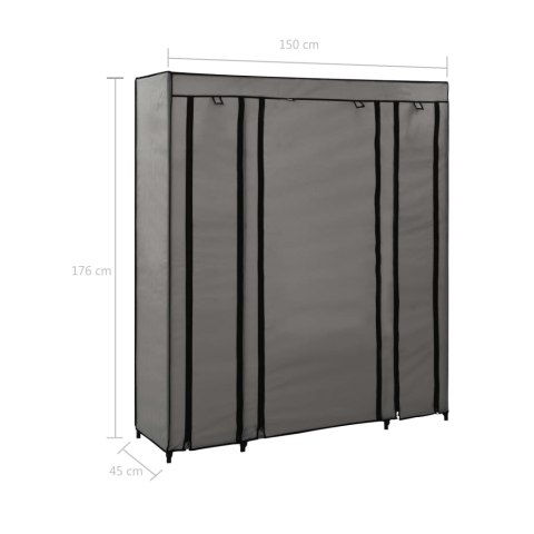  Szafa z przegrodami i drążkami, szara, 150x45x176 cm, tkanina Lumarko!