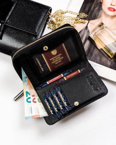 Pionowy, skórzany portfel z wężowym wzorem — Peterson